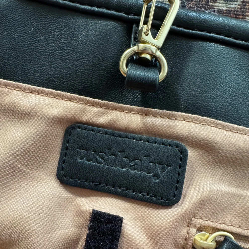 TUSHBABY Tote Diaper Bag - Black Faux Leather Large